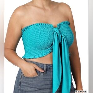New In Package Zenana Ash Mocha Smocked Tie Tube Top Size 3X